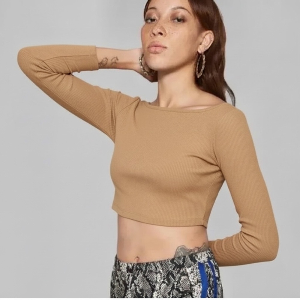 Tan Long Sleeve Crop Top